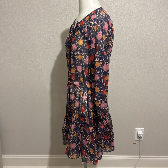 SALONI Pixie Floral Long Sleeve Dress Ruffle 100% Silk Fall Preppy - Picture 5 of 11